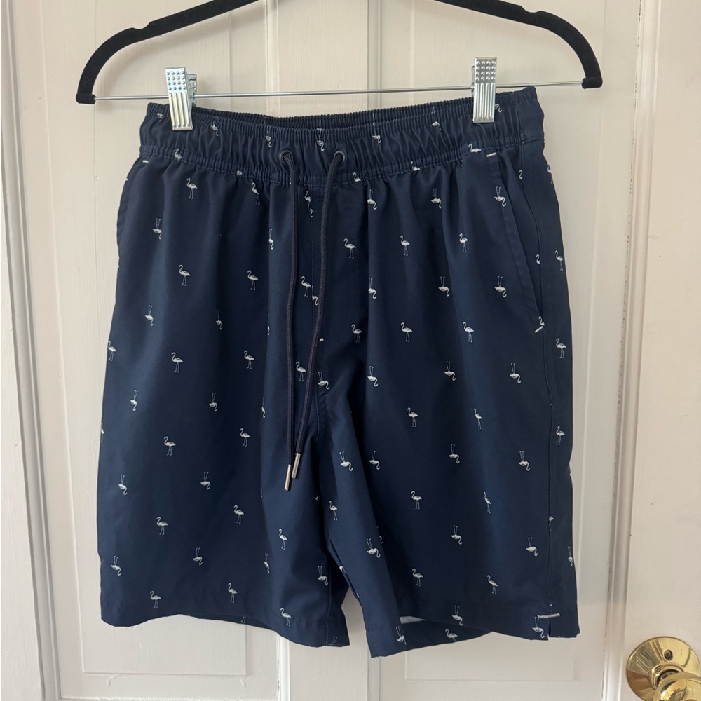 Goodfellow & Co Navy Flamingo-Print Swim Trunks